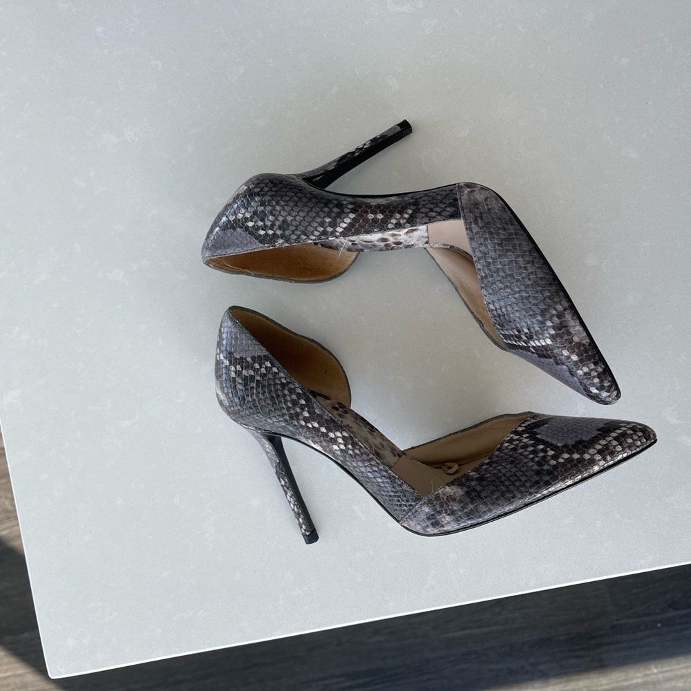 Black and Gray Stiletto Heels with Snakeskin Texture